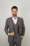 Slim Fit Gri Takım Elbise Kendinden Desenli