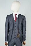 Slim Fit Gri Takım Elbise Kendinden Desenli
