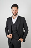 Slim Fit Siyah Takım Elbise Düz Desenli
