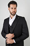 Slim Fit Siyah Takım Elbise Düz Desenli