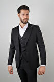 Slim Fit Siyah Takım Elbise Düz Desenli