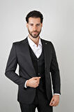 Slim Fit Siyah Takım Elbise Düz Desenli