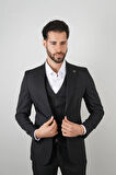 Slim Fit Siyah Takım Elbise Düz Desenli