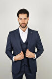 Slim Fit Lacivert Takım Elbise Kendinden Desenli