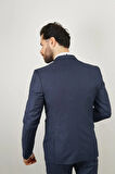 Slim Fit Lacivert Takım Elbise Kendinden Desenli