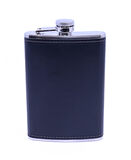 Siyah Deri Kaplama Paslanmaz Çelik Cep Matarası - Hip Flask 9 OZ