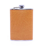 Turuncu Deri Kaplama Paslanmaz Çelik Cep Matarası - Hip Flask 9 OZ