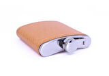 Turuncu Deri Kaplama Paslanmaz Çelik Cep Matarası - Hip Flask 7 OZ