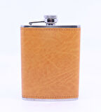 Turuncu Deri Kaplama Cep Matarası/Flask 8 OZ