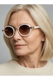 Max Elips Oval Beyaz Çerçeve Kahverengi Cam Güneş Gözlüğü Unisex Metal Trend Gözlük