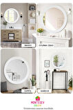 Safir Ahşap Beyaz Dekoratif Ayna Yuvarlak Ayna Işlemeli Duvar Aynası Banyo Aynası Ikili / 56 - 43 Cm