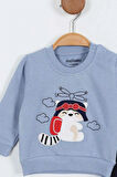 Rakun Desenli Uzun Kollu Pamuklu Sweatshirt Erkek Bebek Alt Ust Takım Erkek Bebek İkili Takım 2 li