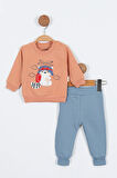 Rakun Desenli Uzun Kollu Pamuklu Sweatshirt Erkek Bebek Alt Ust Takım Erkek Bebek İkili Takım 2 li