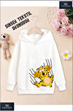 Kız/Erkek Çocuk Beyaz Kapüşonlu ''GARFILD PENCELI'' Baskılı Sweatshirt