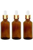 Altın/Beyaz Cam Pipetli 50ml Amber Cam Şişeler 3 Adet