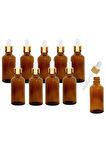 Altın/Beyaz Cam Pipetli 50ml Amber Cam Şişeler 10 Adet