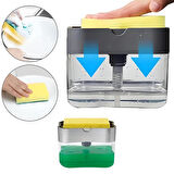 İkisi Bir Arada Basmalı Pratik Sıvı Sabunluk Pompası ve Bulaşık Yıkama Süngeri Haznesi