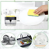 İkisi Bir Arada Basmalı Pratik Sıvı Sabunluk Pompası ve Bulaşık Yıkama Süngeri Haznesi