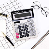 12 Haneli Geniş LCD Ekran, Ofis, İlkokul, Market veya Ev Kullanımına Yönelik Pilli Büyük Düğmeli Hesap Makinesi