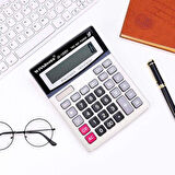 12 Haneli Geniş LCD Ekran, Ofis, İlkokul, Market veya Ev Kullanımına Yönelik Pilli Büyük Düğmeli Hesap Makinesi