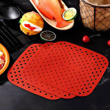 Renkli Isıya Dayanıklı Yıkanılabilir Silikon Fırın Airfryer Kare Model Pişirme Matı 21,5 cm Kırmızı