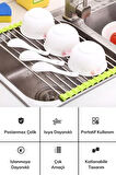 Evye Üstü Katlanır Nihale Paslanmaz Çelik Pratik Sebze Meyve Bulaşık Kurutma Süzgeci 43x 23 Cm