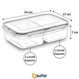 2 Bölmeli 1+1 Litre Kilitli Kapaklı Erzak Saklama Kabı LC-525