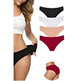 4 Adet Kadın Dikişsiz Lazer Kesim Esnek İz yapmayan Külot Bordo