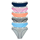 6 Adet Beli Yazılı Lastik Pamuk Kadın Külot