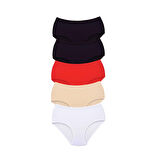 5 Adet Tutku Kadın Yüksek Bel Bato Kalın Lastik Külot Kırmızı