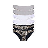 6 Adet Likralı Kadın Slip Külot Leopar Beyaz Sarı