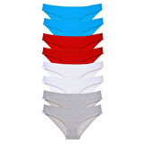 8 adet Süper Eko Set Likralı Kadın Slip Külot Kırmızı ve Mavi