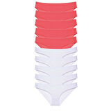 10 adet Eko Set Likralı Kadın Slip Külot Fuşya Beyaz