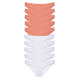 10 adet Eko Set Likralı Kadın Slip Külot Pudra Beyaz