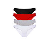 4 adet Süper Eko Set Likralı Kadın Slip Külot Siyah Kırmızı Gri Beyaz