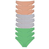 9 adet Süper Eko Set Likralı Kadın Slip Külot Ten Gri Yeşil