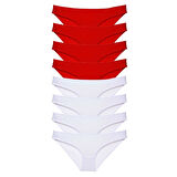 8 adet Süper Eko Set Likralı Kadın Slip Külot Kırmızı Beyaz