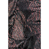 Sakallı Çizgili Pullu Kumaş Pullu Payet Kumaş Abiye Nişan Düğün Siyah Bordo