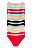 12 Adet Pamuklu Esnek Kadın Slip Bikini Külot Geniş Lastikli Baskılı
