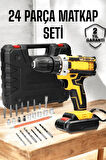Çift Bataryalı Metal Dişli Darbeli Şarjlı Matkap Seti 24W Güç ve 24 Parça Aksesuar