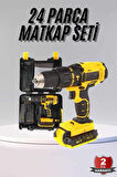 Profesyonel Çift Bataryalı Akülü Vidalama Şarjlı Matkap 24 Parça