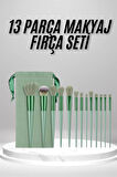 Makyaj Fırça Seti Yeşil 13 Parça Fondöten Fırçası Allık Fırçası Far Fırçası