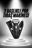 3'lü Set Saç Sakal Kesme Traş Makinesi Burun Kılı Alma Tıraş Makinesi