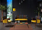 Etnik Desen Sarı 2+1+1+Sehpalı Çay Seti (Balkon, Salon, Ofis, Cafe)