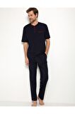 Erkek Lacivert 3lu Pijama Takımı Siyah Atlet Boxer Takım   5370-155