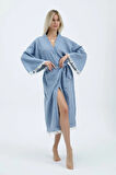 Müslin Kimono %100 Pamuklu Çizgili Bornoz Kaftan Sabahlık