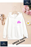 Kız/Erkek Çocuk Beyaz Kapüşonlu ''OPPUCUKLU BARBY'' Baskılı Sweatshirt