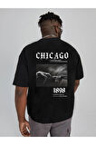 Chicago 1898 Baskılı Unisex Siyah Oversize T-shirt | S