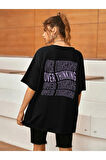 Overthinking Baskılı Unisex Siyah Oversize T-shirt | XL
