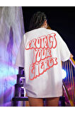 Project Baskılı Unisex Beyaz Oversize T-shirt | M